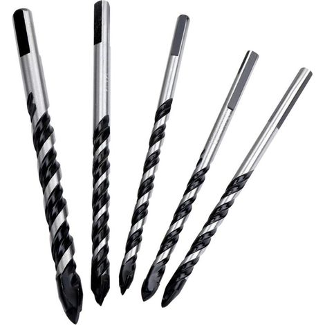 Lot de 5 forets à maçonnerie multi-matériaux en alliage triangulaire, pointe pour béton, brique, verre, plastique et bois 6 mm, 8 mm, 10 mm, 12 mm (1/5)