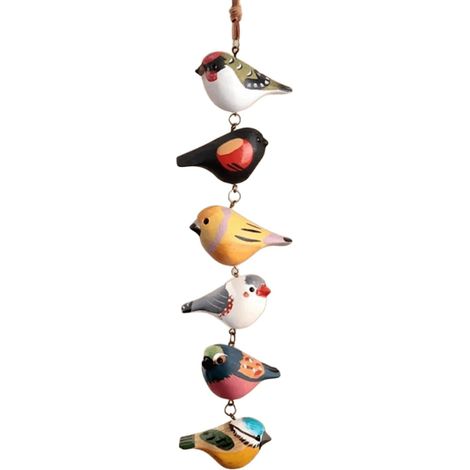 Ornement rustique peint à la main, oiseaux colorés en bois fait à la main, décoration murale en bois à suspendre, décoration murale décorative en bois (C) (A) (1/5)