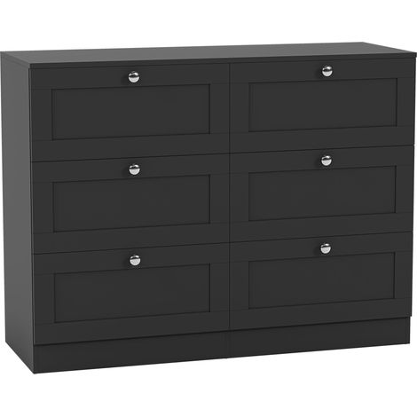 Altino 6 Drawer Chest of Drawers Large Bedroom Storage Tallboy, Black