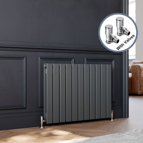 ELEGANT Designer Flat Panel Radiator Horizontal Radiator and Angled Radiator Valves 600x836mm Anthracite Double (1/5)