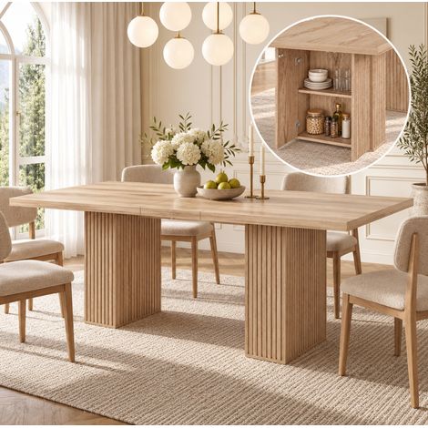 Ausziehbarer Esstisch 190x90x75 cm aus MDF in Eichenoptik mit Stauraum – MEUBLIV (1/5)