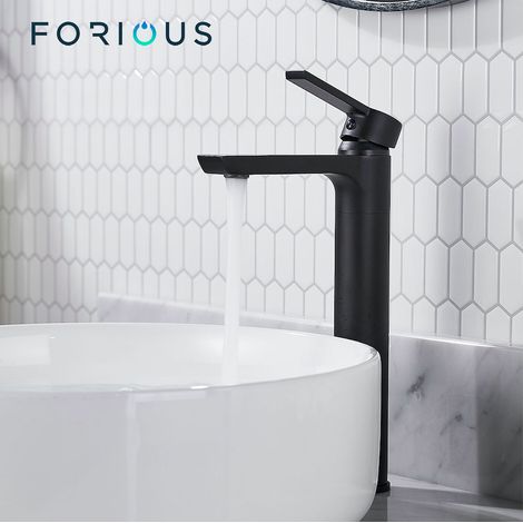 FORIOUS Robinet Vasque à Poser Mitigeur de Lavabo Finition Dépolie Noire à Poignée Unique en Laiton (1/3)