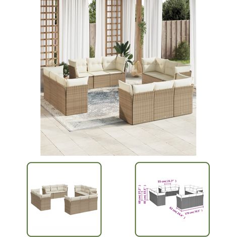 The Living Store 12-tlg. Garten-Sofagarnitur mit Kissen Beige Poly Rattan - Gartensofas - Outdoor Möbel - Gartenmöbel Set - Rattan Sofa - Lounge Set (1/3)