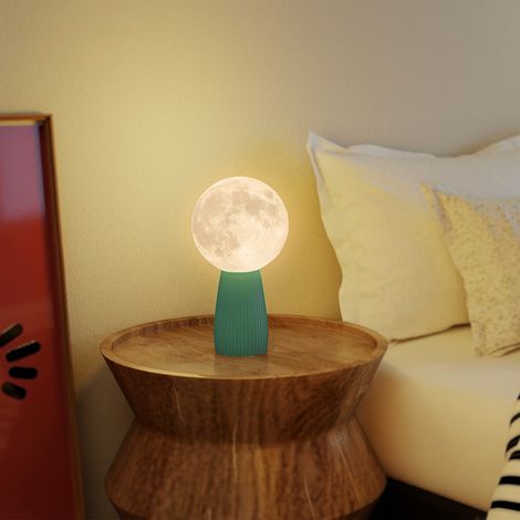 Lampe de chevet lune 3 teintes 10 niveaux, Ø15x28 cm, blanc et vert foncé, ABS, 10W (1/5)