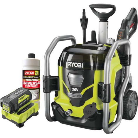 Pack RYOBI Nettoyeur haute pression Brushless 36V - 1 batterie 4.0Ah - 1 chargeur RPW36X120HI40 - Détergent universel RAC733 (1/5)