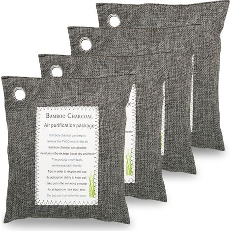 6 sachets de charbon de bambou actif désodorisant anti-formaldéhyde, absorbeur d'odeurs pour chaussures et placards, 200g x2 + 75g x4, neutraliseur d'air naturel (1/5)