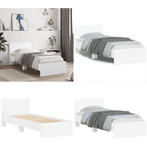 Bettgestell mit Kopfteil Weiß 90x200 cm Holzwerkstoff - Bettestel - Doppelbett - Holzrahmen - Weißes Bett - Lattenrost - Home & Living (1/5)