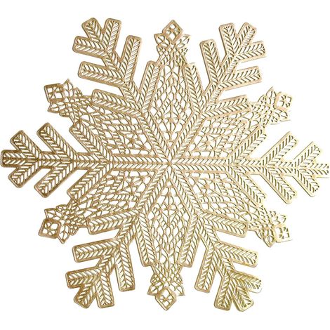 Wintop Lot de 6 sets de table en vinyle métallique ajouré, 38,1 x 43,2 cm, tapis fonctionnel pour table de salle à manger, durable, antidérapant, flocon de neige doré'15"×17" Doré'Doré'15"×17" (1/5)