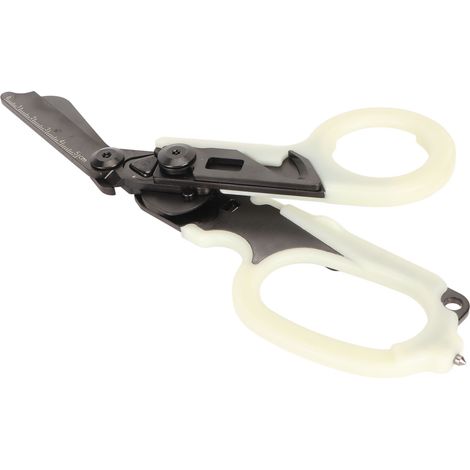 Cisaille de secours à verre briseur, manche plastique lumineux, acier inoxydable, pliable, pour traumatologie, extérieur, noir (1/5)