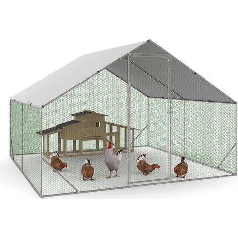 Enclos poulailler IDMARKET - 9 m² parc grillagé - 3x3 M - Acier galvanisé - Naturel