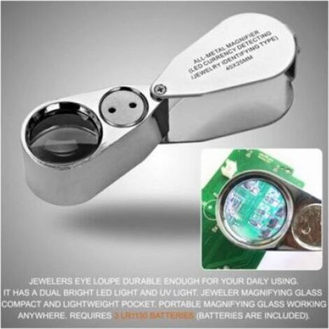 Loupe Bijoutier - 40x - Éclairée LED et UV - Pliable - Pour Inspection Monnaies Pierres Peintures - 1 Pièce (1/5)