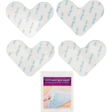 Lot de 4 rubans adhésifs double face réutilisables pour tapis, forme cœur antidérapante, lavables et ultra-fins, blancs. (1/5)