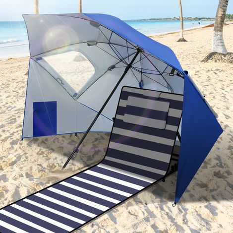 Jiubiaz Strandschirm 210 cm UV Schutz 50+,  wasserabweisend mit Tragetasche für Strand Garten Camping Blau
