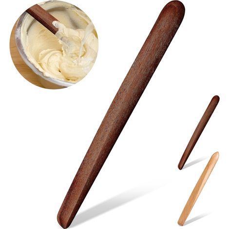 Bastone di legno per impastare il pane a lievitazione naturale da 28 cm - Spurtle - Strumento in legno per la preparazione del pane a lievitazione naturale - Bastone per mescolare in cucina - Acacia (1/4)