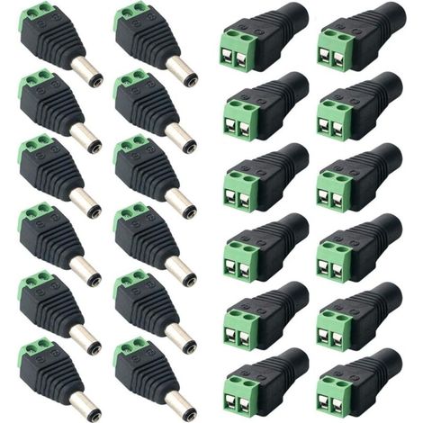 24Pcs Professionnel DC Connecteur Plug, Barrel 12V DC Power Jack Connecteur Adaptateur, 12 Paires 2 Broches Mâle Prise & Femelle Jack Kit, pour CCTV Caméra LED Bande (5.5 X 2.1mm)