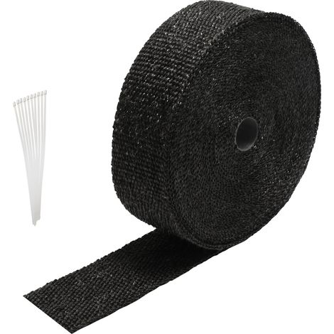 SWANEW 15M Titanio Aislamiento Térmico Cinta Tubo de Escape Negro Con 12 Bridas Metálicas (1/5)