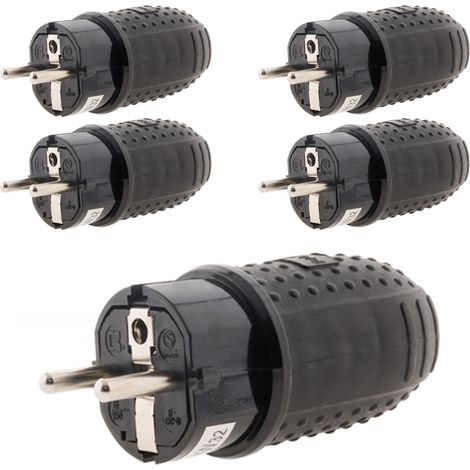 Zenitech – Lot de 5 fiches électriques mâles caoutchouc 16A IP44 – Résistantes à l'eau et à la poussière – Pour usage extérieur et ateliers