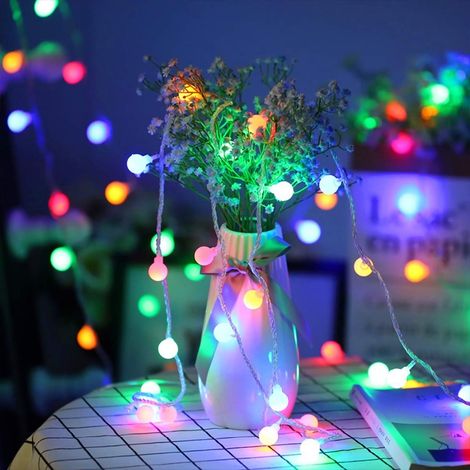 Guirlande lumineuse à 40 LED boule - 5 m - 3300 K - Multicolore - Fonctionnement par piles - Étanchéité IP65 - Pour Noël, fête, jardin, mariage, balcon, décoration (1/5)