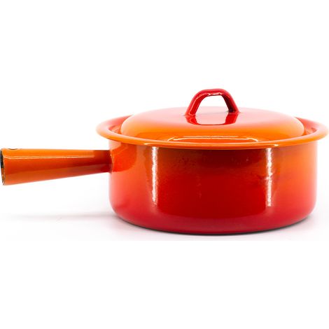 Caquelon à fondue 16 cm – Acier émaillé orange – Compatible tous feux – Couvercle à anse pour maintien de température