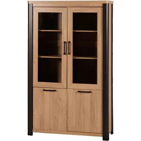 Vitrine 2+2 portes arrondis noir/naturel