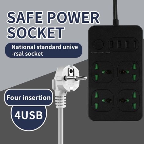 Steckdosenleiste mit USB- und USB-C-Anschlüssen, ideal für Zuhause und Büro, Verlängerungskabel mit runden Löchern, schwarzes Modell 1