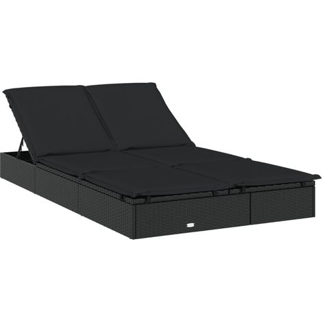 Maison Exclusive - Lettino Prendisole 2 Persone con Cuscini Nero in Polyrattan