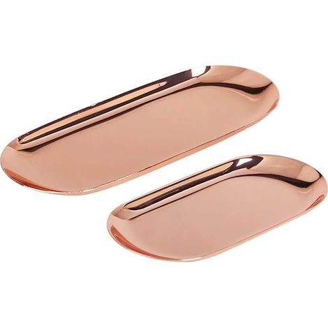 2 Plateau en Or Rose, Acier Inoxydable Plateau De Bijoux Plateau Salle De Bain Rangement Serviette Ovale Plateau De Fruits De Thé Organisateur cosmétique- Taille 2 (1/5)