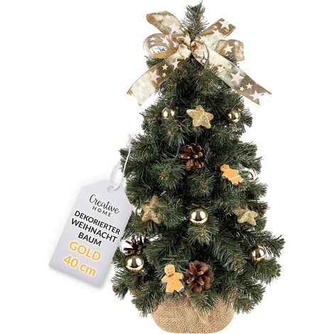 Creative Home Weihnachtsbaum Geschmückt Gold Höhe 40 cm Künstlicher Weihnachtsbaum klein Tannenbaum Mini im Jutesack (1/5)