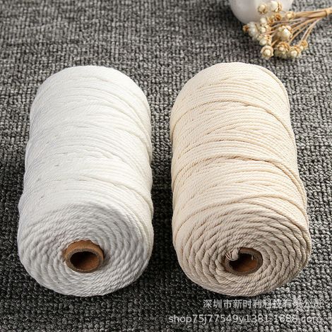 Pelote de corde en coton à faire soi-même, corde de crabe, corde faite main, corde de ligature, corde en coton beige, 3 mm x 200 m de long, fil de coton, en stock. (1/5)