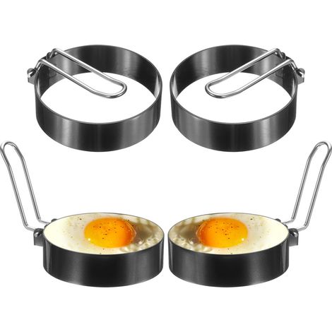 Ensemble de 4 cercles à œufs, cercle à crêpes antiadhésif en acier inoxydable de 7,6 cm (3 pouces).