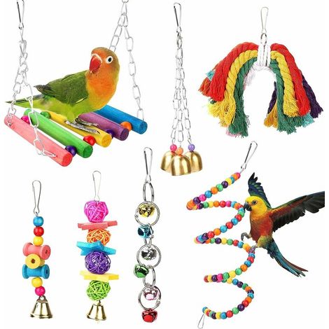 VURAHOME - Jouet pour perroquet 7 pièces, jouets pour oiseaux, jouet pour perruche, jouets pour oiseaux perchés grimpants, jouets à mâcher utilisés pour les petites perruches, calopsittes (1/5)