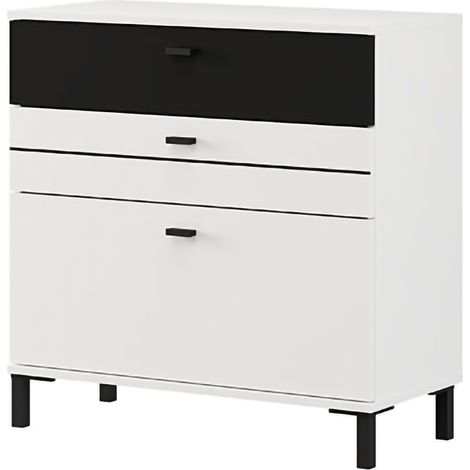 Credenza Diani, Sideboard mit einem Regal, 3 Schubladen, 3 Fächer, 77x35x78h cm Weiß