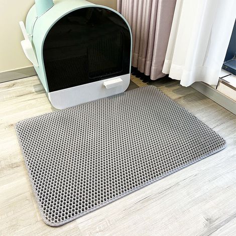 Tapis de litière pour chat gris 3030CM1 EVA double couche nid d'abeille tapis de piège à litière pour chat tapis de litière pour chat antidérapant (1/5)