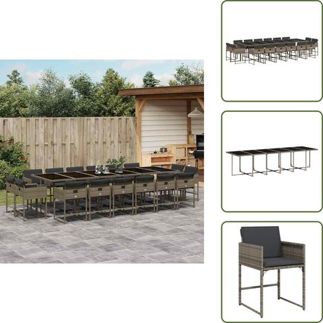 The Living Store Ensemble à manger de jardin 17 pcs et coussins résine tressée - Meubles De Jardin - Salon De Jardin - Set De Jardin - Table De Jardin - Chaises De Jardin (1/5)