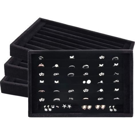 HONORNIC - Présentoir à bagues, lot de 1, en velours, 7 compartiments, boîte de rangement pour bagues et boucles d'oreilles
