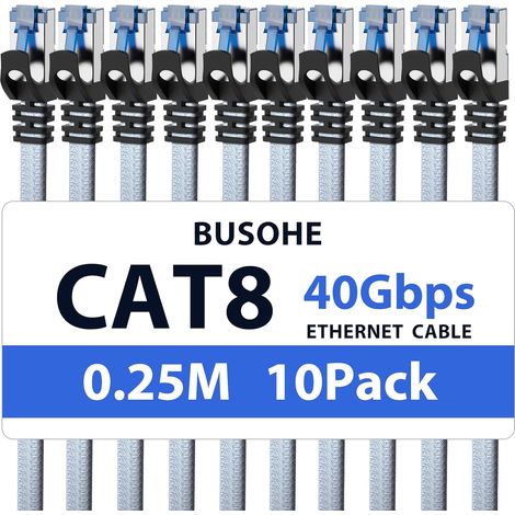 Cat 8 Câble Ethernet 0,25M (10 Pièces), Réseau RJ45 40Gbps 2000MHz (1/5)