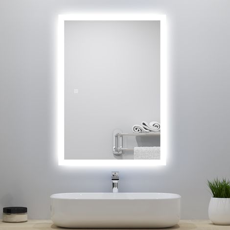 LED Bathroom Mirror with LED Lights , Demister Touch Sensor Wall Mounted - 800x600mm Shaver Socket+2 USB Ports+Dimmable 3 Light Colour