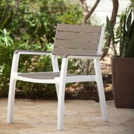 Poltrona Harmony in resina antiurto e doghe effetto legno bianco/tortora 58x58x86 cm da giardino esterno