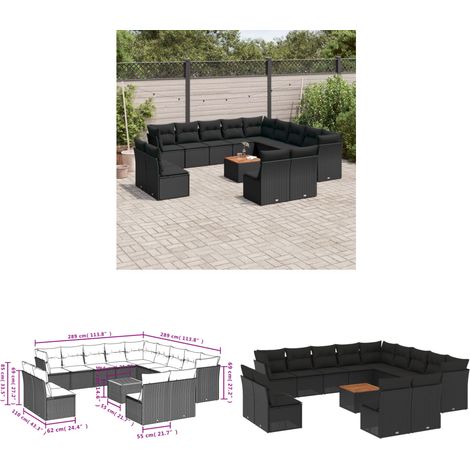 Salon de jardin avec coussins 14 pcs noir résine tressée - Salon De Jardin - Mobilier De Jardin - Salon Extérieur - Set De Salon - Résine Tressée - Home & Living (1/3)