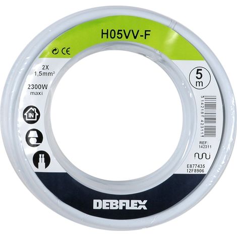 Bobinot de câble - Bobine de Fils électrique - Câble électrique - Couronne de câble - Couronne Bobinot Câble Souple HO5VV-F 2X1.5 mm ² -Blanc-142311, Blanc, 5 Mètres 2x 1.5 mm ²