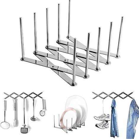 SABIR Support de Couvercle télescopique, 1 pcs Pot Lid Organizer Stainless Steel, Couvercle de Casserole Multifonction, Support de Ranger pour Placard de Cuisine, Accessoires pour Cuisine 135.77.2cm (1/4)