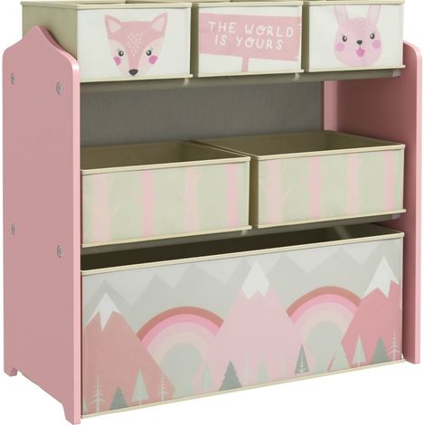 Étagère de rangement enfant avec 6 boîtes en tissu 63x30x66 cm rose (1/5)