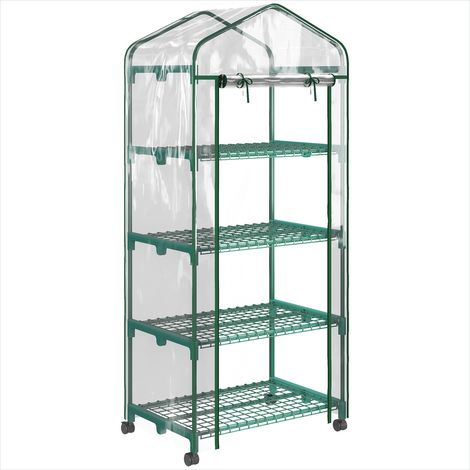 Serre de jardin en acier avec étagères 4 niveaux et porte zippée (1/5)