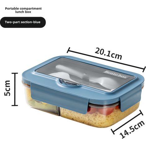 Mikrowellengeeignete, rechteckige Lunchbox aus Kunststoff mit Fächern, Handyhalterung und auslaufsicherer Bento-Box (1/5)