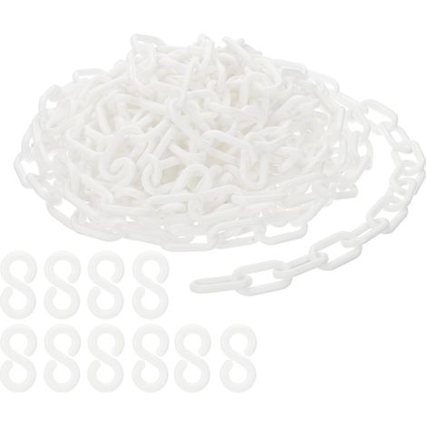 Maillons chaîne plastique, Chaînes sécurité 30 pieds, Chaînes plastique blanches pour barrières, contrôle foule, files d'attente, parkings, portails, concerts et décoration (1/5)