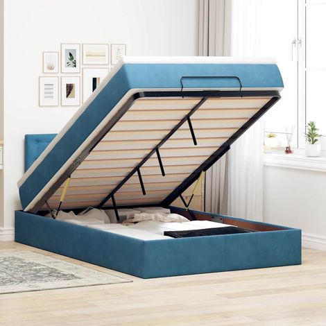 Lit ottoman avec matelas et LED bleu foncé 90x200cm velours vidaXL (1/5)