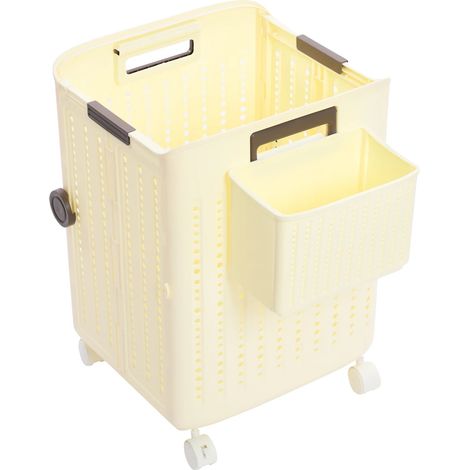 Panier à linge, design pliable, roues universelles, Couleur Crème (1/2)