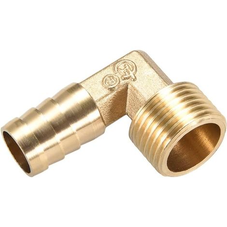 Laiton Tuyau Barbillon Raccords - 90 Degré Coude Laiton 14mm Barbelé Réducteur Appliquer à Eau Carburant (1/2 PT Mâle Tuyau) (1/5)