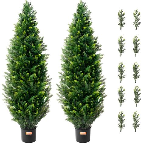 Arbre Topiaire Artificiel Cèdre, Lot de 2, 121,9 cm, avec Feuilles Supplémentaires et Pot, Feuilles Persistantes, Résistante aux UV, Ensemble Plante Artificielle pour Déco Intérieur Extérieur (1/5)