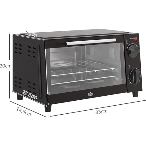 Mini-four, capacité 9 litres, température et temps de cuisson réglables, avec grille et plaque de cuisson, noir (1/5)